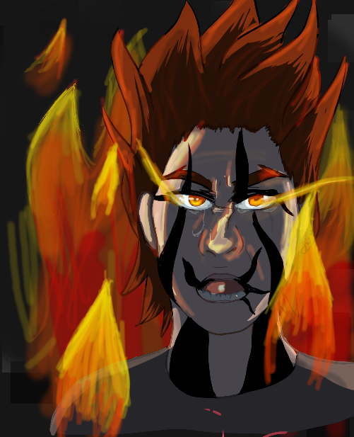 A digital portrait sketch of a man on fire